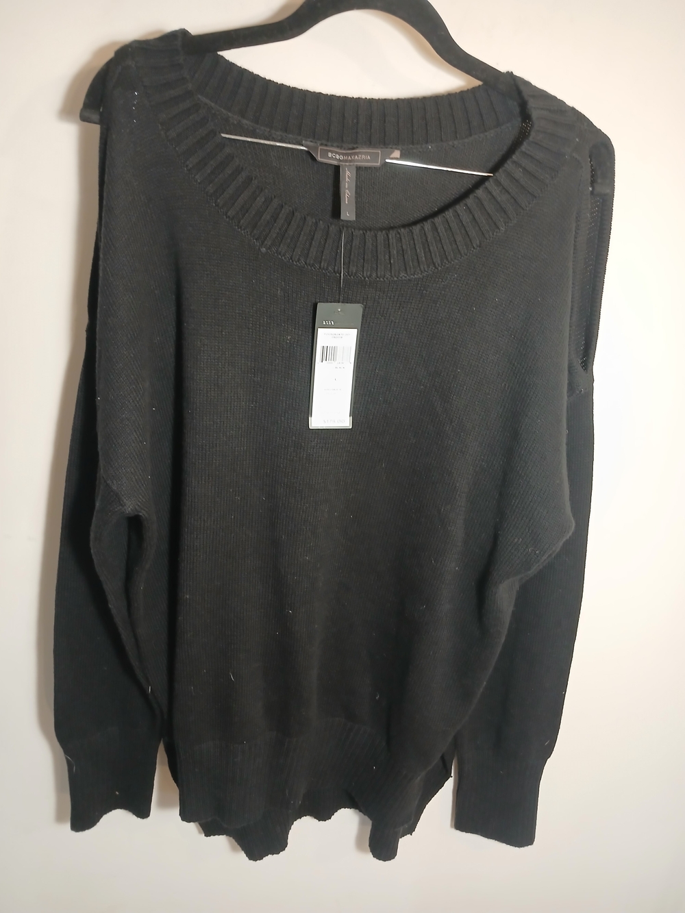 BCBGMaxAzria 60% Cotton Black Ribbed Knit Sweater